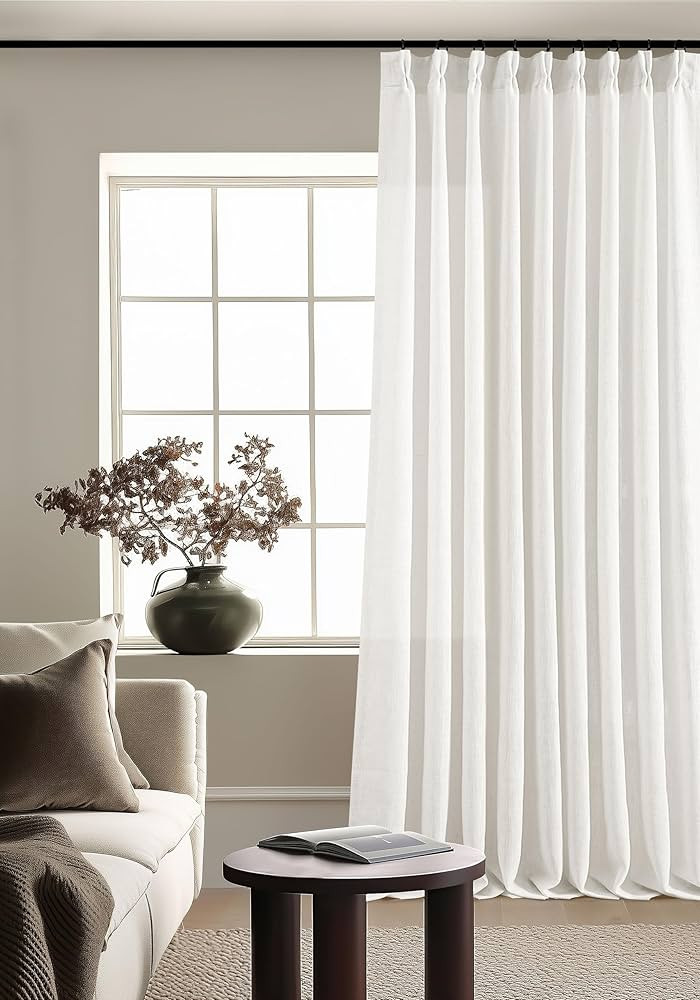 Beige White Pinch Pleated Linen Curtains 1 Panel for Living Room Bedroom Memory Training Shaped S... | Amazon (US)