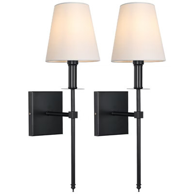 LamQee Wall Sconces Set of 2 Black Retro Industrial Wall Lamps Bathroom Vanity Sconces Wall Lighting with White Fabric Shades Wall Lights | Target