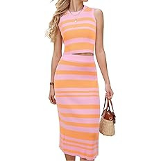 Arach&Cloz Women's Two Piece Sets 2025 Bodycon Dresses Summer Outfits Tank Top and Midi Skirt Sui... | Amazon (US)