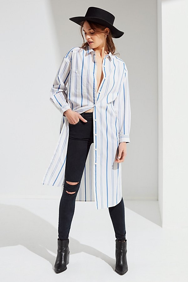 UO Marqui Button-Down Midi Shirt Dress - Blue XS at Urban Outfitters | Urban Outfitters (US and RoW)