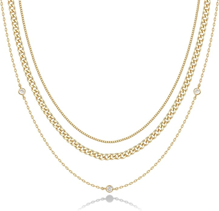 PAVOI 14K Gold Plated Dainty Layering Necklaces for Women | Snake Chain, Curb Link, Paperclip Lay... | Amazon (US)