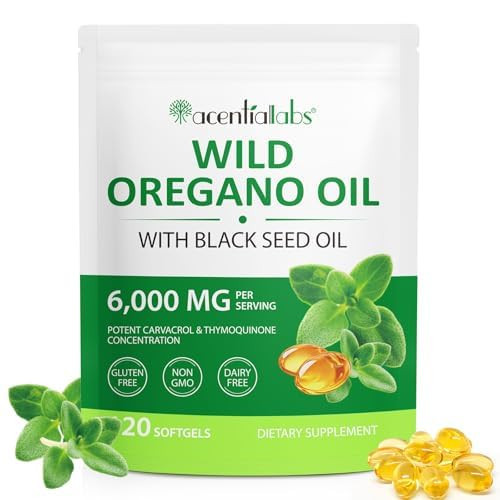 Oil of Oregano Softgels 6000mg, 120 Count | 2 in 1 Formulated with Black Seed Oil 200mg, Oregano Oil Capsules, High Carvacrol & Thymoquinone for Immune Support | Non-GMO, Gluten-Free | Amazon (US)