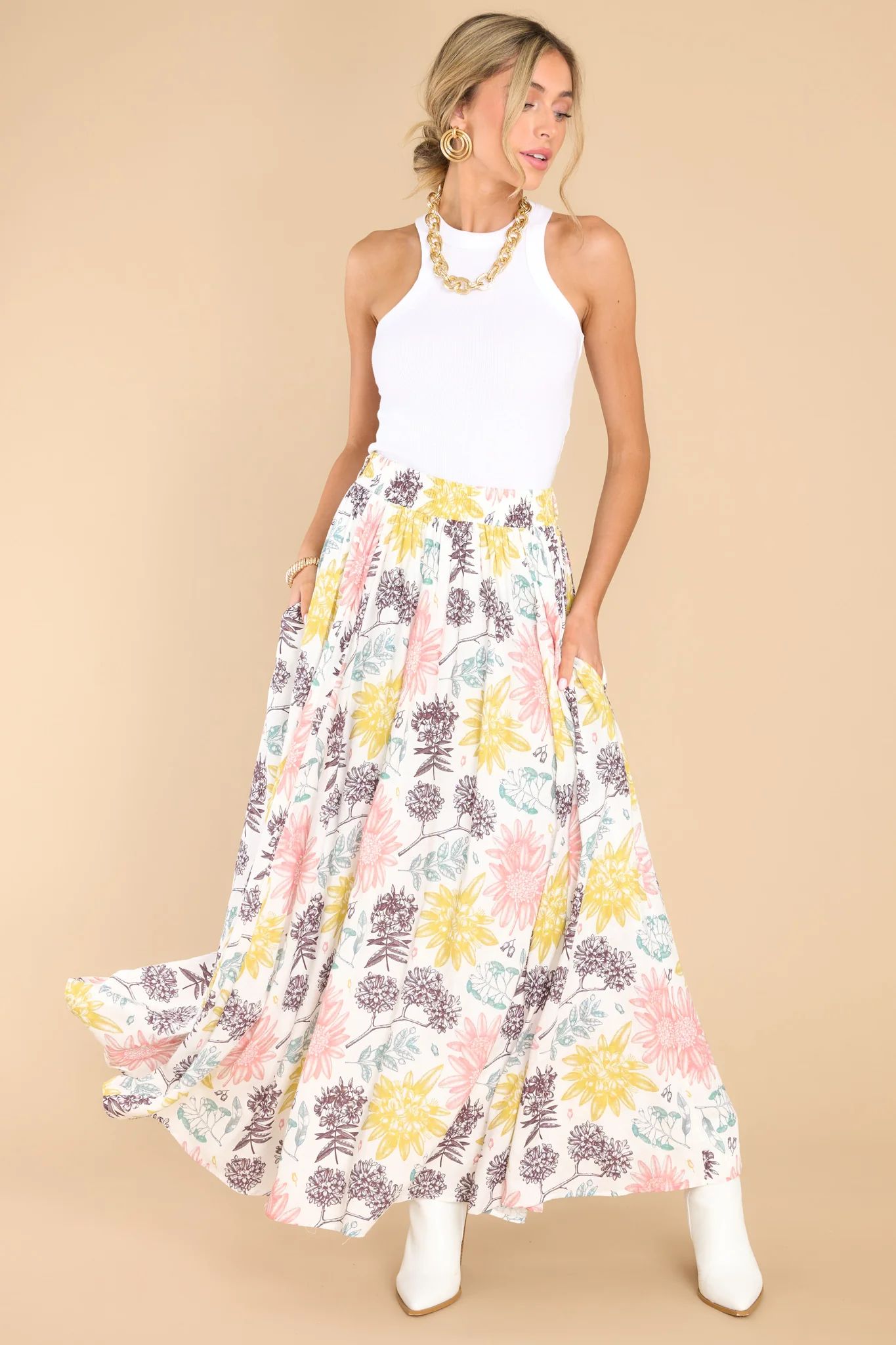 Never Let You Go Ivory Floral Print Maxi Skirt | Red Dress 