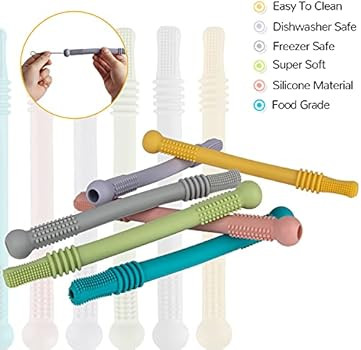 Hollow Teether Tubes, 6 Pack Chew Straw Toy for Infant Toddlers Silicone Teething Toys for Babies... | Amazon (US)