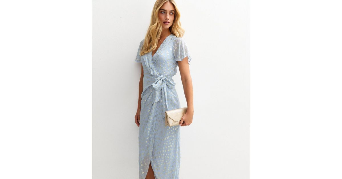 Light Blue Jacquard Wrap Midi Dress | New Look | New Look (UK)