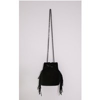 Letty Black Suede Fringe Bucket Bag | PrettyLittleThing US