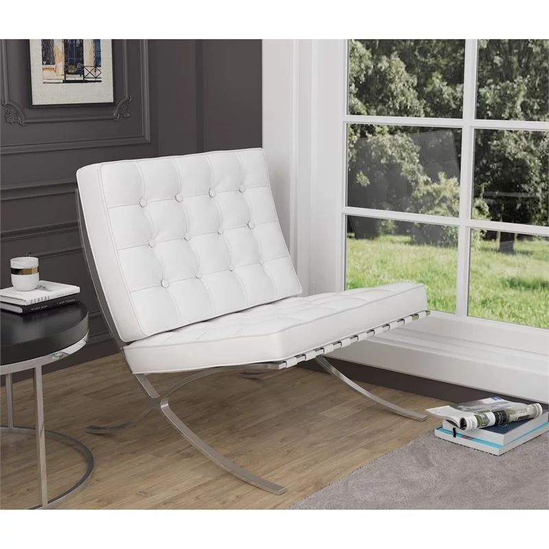 CRO Decor 30" Genuine Leather Accent Chair Foldable in White - Walmart.com | Walmart (US)