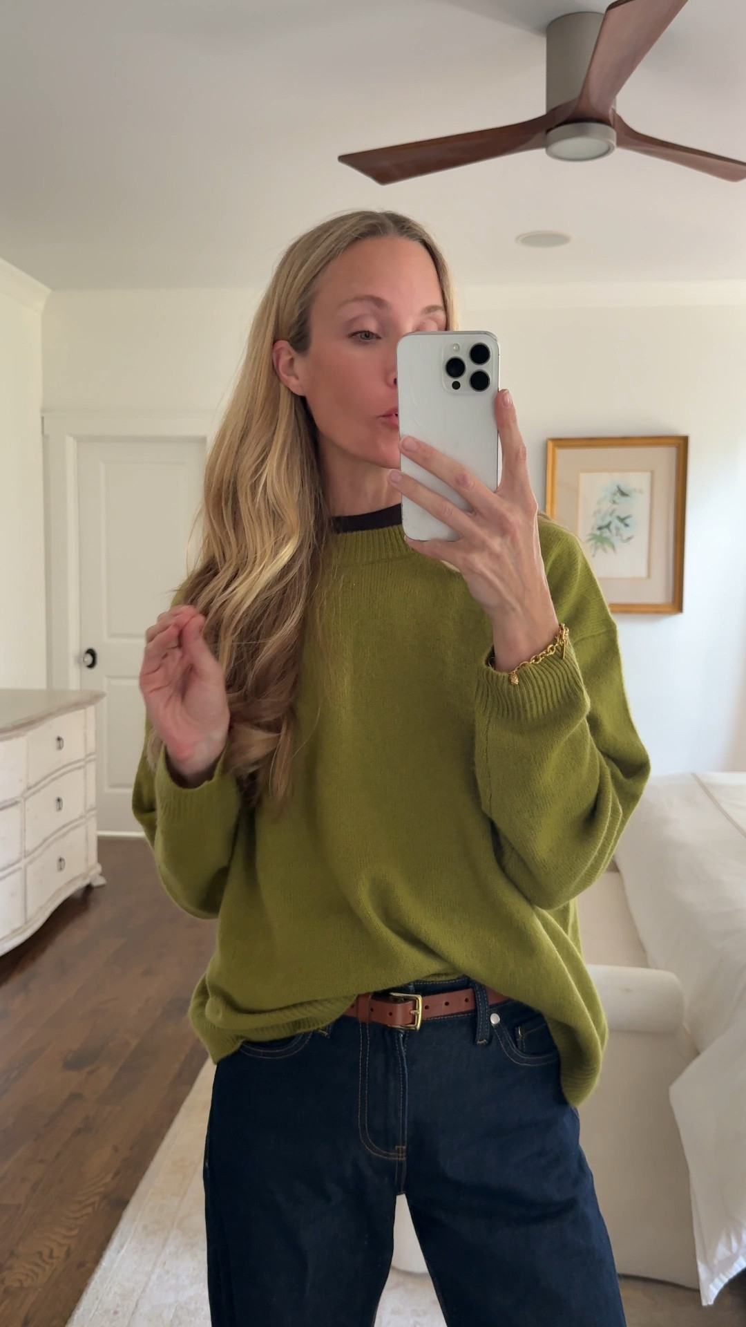 August favorites so far! Gorgeous pear 🍐 sweater by STAUD. Soft and high quality—runs oversized (wearing S). My barrel jeans are on sale and very flattering! TTS. 

green sweater, fall sweater, chartreuse sweater, fall sweaters, cashmere sweaters, oversized sweater

#LTKootd #LTKgrwm #LTKSeasonal