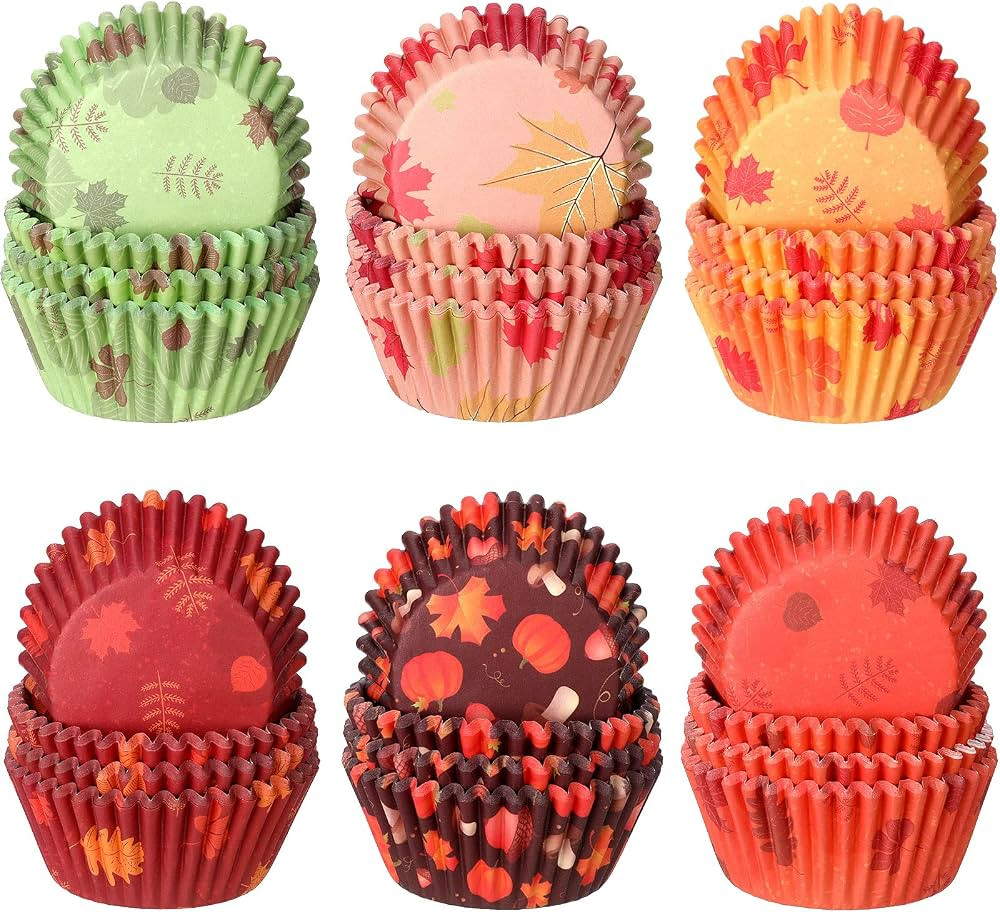 600 Counts Thanksgiving Cupcake Liners Pumpkin Maple Leaf Cupcake Baking Cups Autumn Thanksgiving... | Amazon (US)