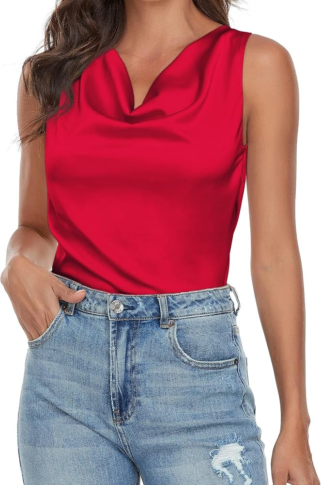 Wantschun Women's Cowl Neck Camisole Silk Satin Adjustable Spaghetti Strap Tank Top Cami Blouse S... | Amazon (US)