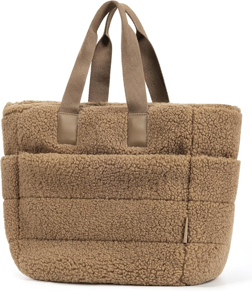 BAGSMART Plush Tote Bag for Women, Fluffy Top Handle Bags with Zipper, Winter Cute Tote Handbag w... | Amazon (US)