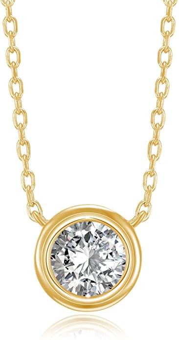 PAVOI 14K Gold Plated 1.00 ct (D Color, VVS Clarity) CZ Simulated Diamond Bezel-Set Solitaire Cho... | Amazon (US)