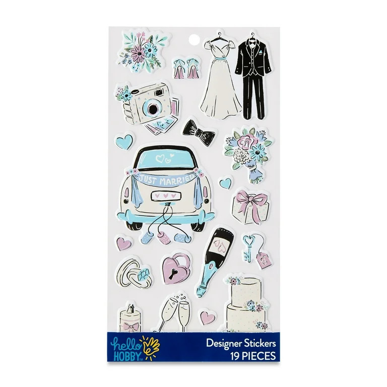 Hello Hobby Bridal Shower & Wedding Designer Puffy Stickers, 19 Count | Walmart (US)