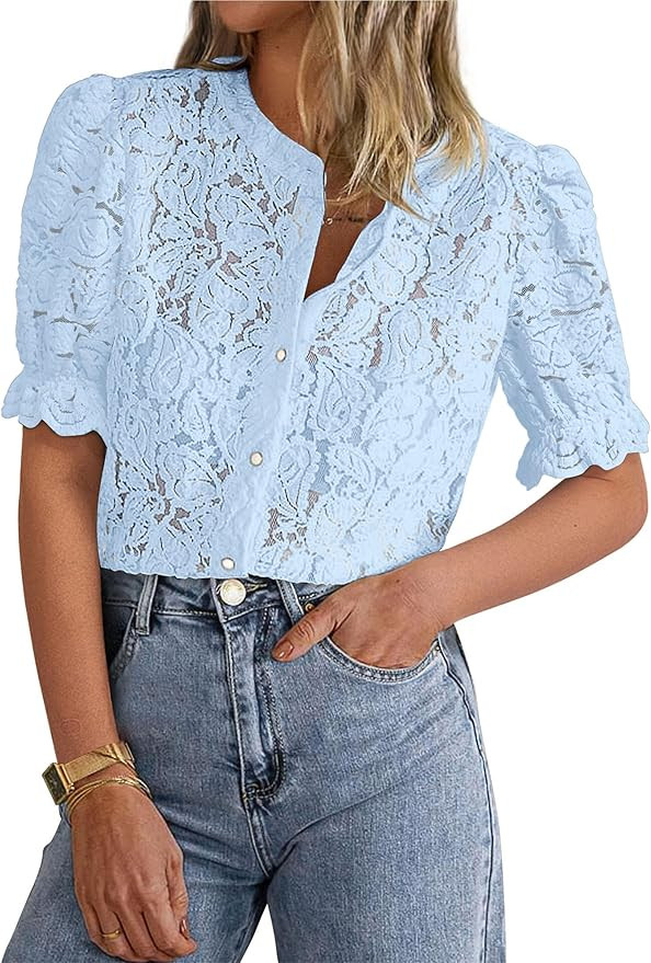 PRETTYGARDEN Lace Tops Blouses Shirts | Amazon (US)