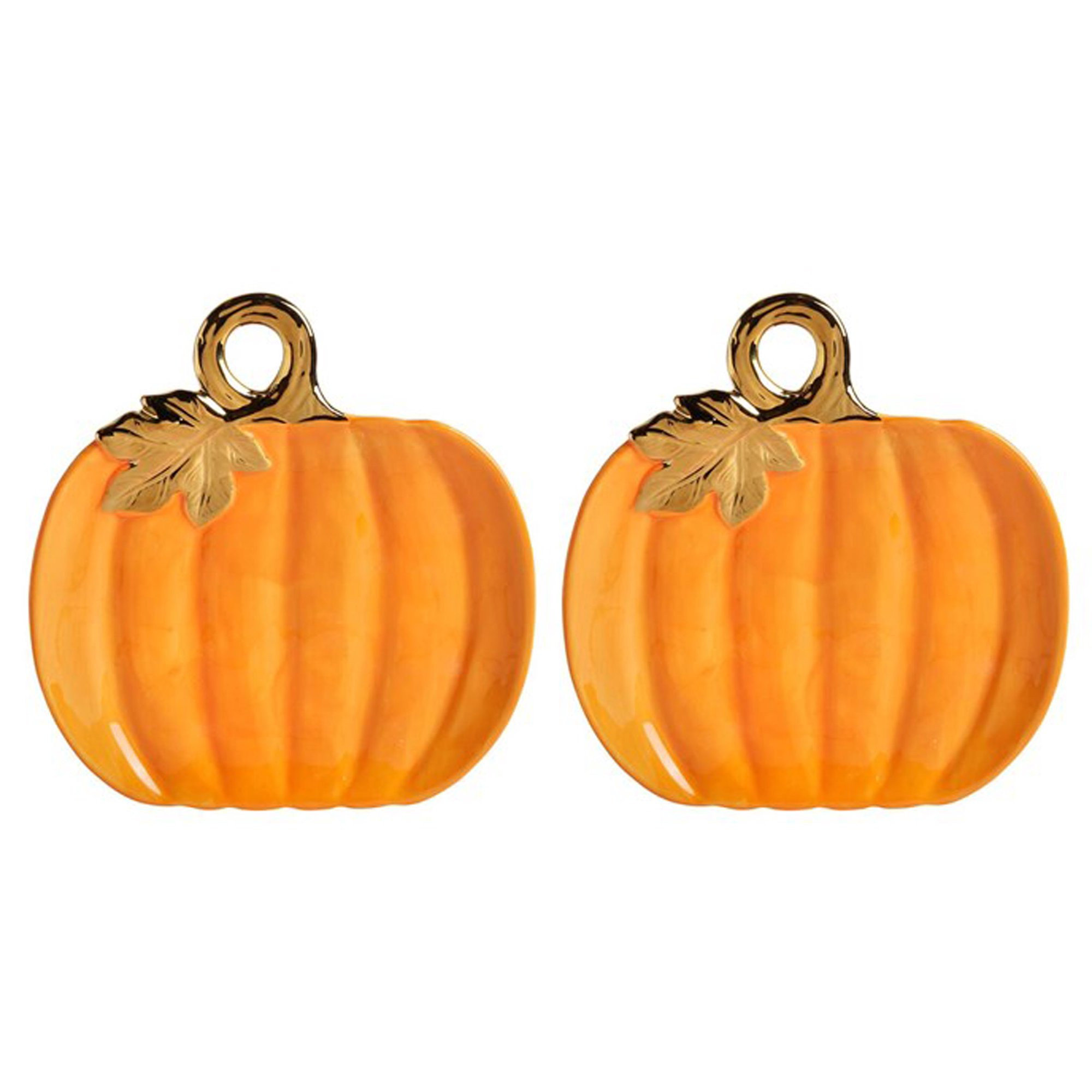 Harvest Holiday Orange Pumpkin Ceramic Plates with Gold Accents, Set of 2 | Walmart (US)