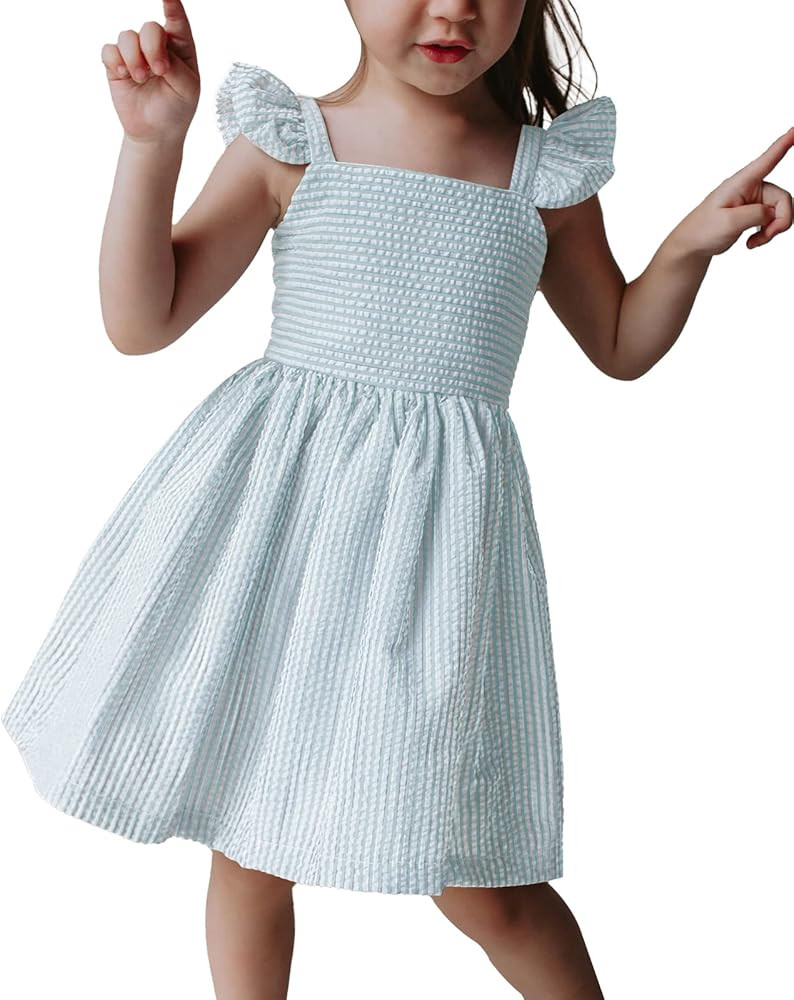 Saodimallsu Girls Summer Dress Spaghetti Strap cami Beach Sundress Spring Outfits for Kids Stripe... | Amazon (US)