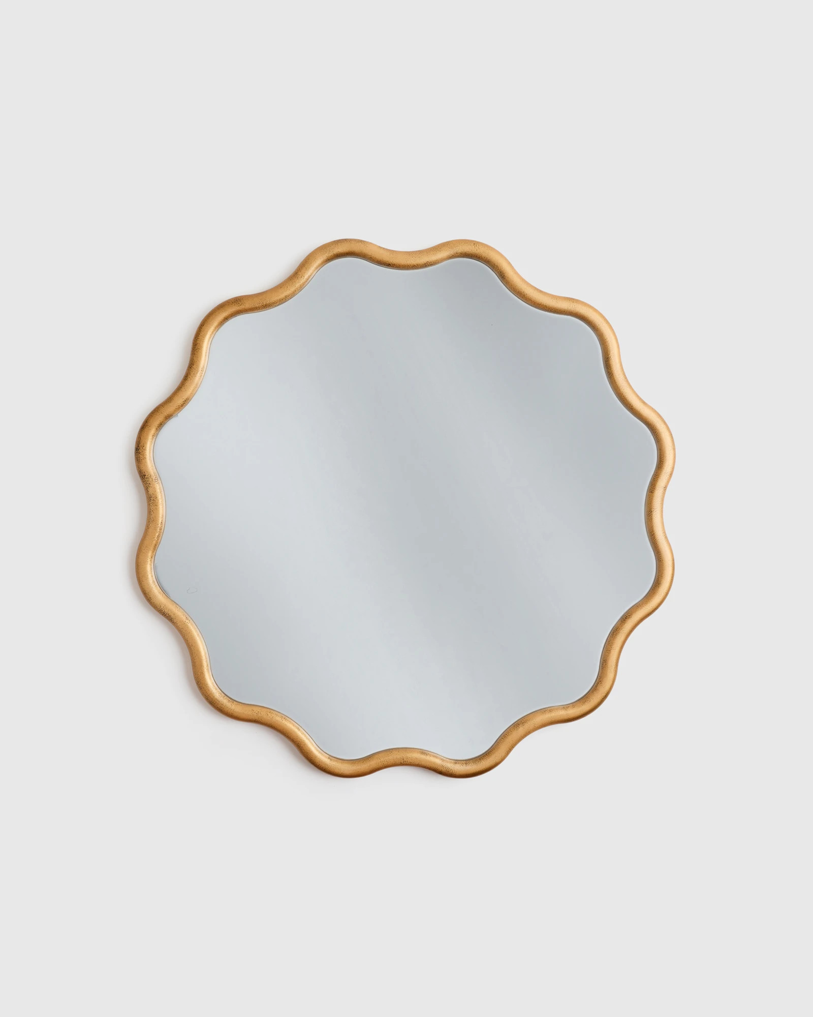 Quince | Wavy Wood Round Wall Mirror in Antique Brass, Size 36"x36", Wood Frame | Quince