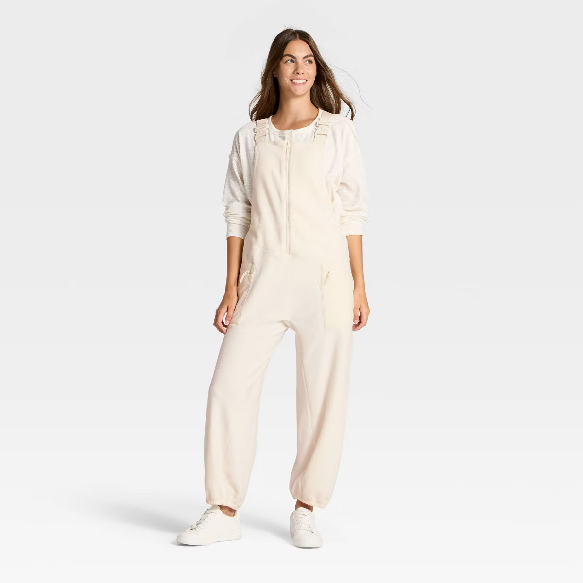Women's High Pile Fleece Overalls - JoyLab™ Cream L | Target