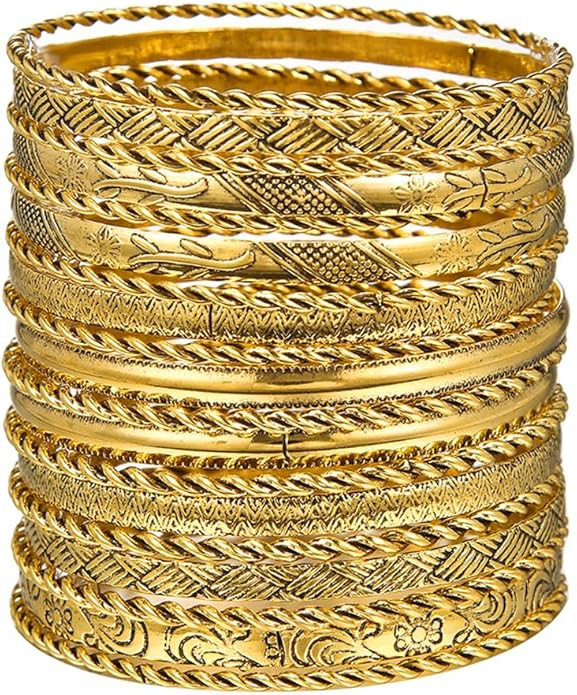 16Pcs Gold Bangle Bracelets for Women - Multi Layer Stackable Textured Bracelets Boho Jewelrys Se... | Amazon (US)