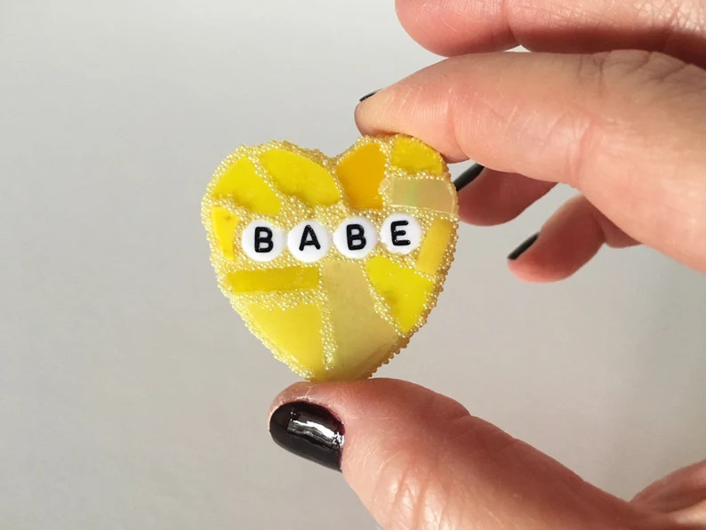 Small Yellow Conversation Heart Babe Love Glass Tile Stained Valentines Day Galentines Mosaic Hea... | Etsy (US)