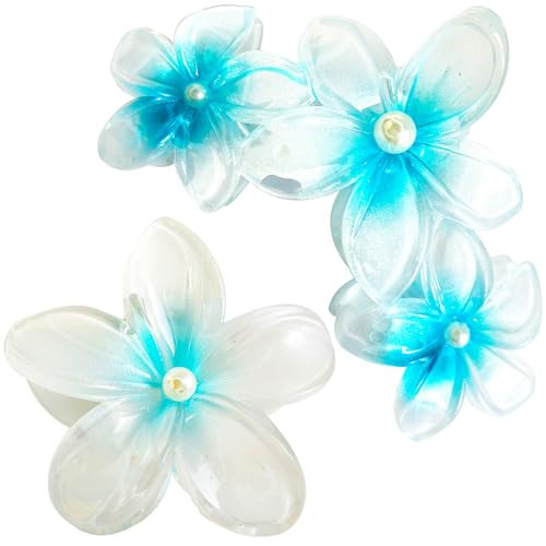 Blue Flower claw clips women girls,cute hawaii flower hair clips with artificial pearls,daisy decorative plumeria hair clips for thick hair thin hair, Large Medium 2pc beach wedding hair accessories | Amazon (US)