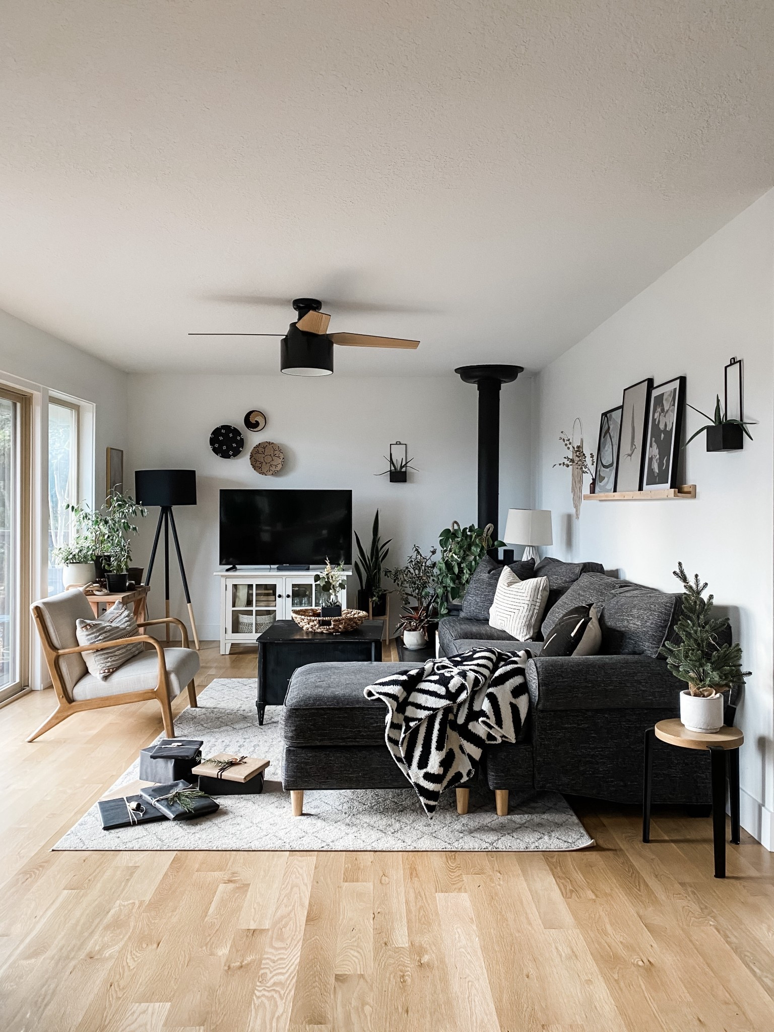 Throwing it back to my old living room with Christmas package packages. I use black wrapping paper and twine for a classic look. This was one of my favorite rooms a great mix of cozy and modern. The legend of the shelf was the perfect way to add height to the small space.

#LTKHoliday #LTKHome