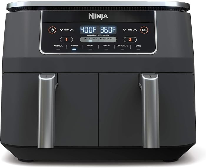 Ninja DZ201 Foodi 8 Quart 6-in-1 DualZone 2-Basket Air Fryer with 2 Independent Frying Baskets, Match Cook & Smart Finish to Roast, Broil, Dehydrate & More for Quick, Easy Meals, Grey | Amazon (US)