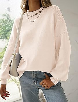 ZESICA Women's 2023 Casual Turtleneck Long Lantern Sleeve Oversized Ribbed Knit Pullover Sweater ... | Amazon (US)