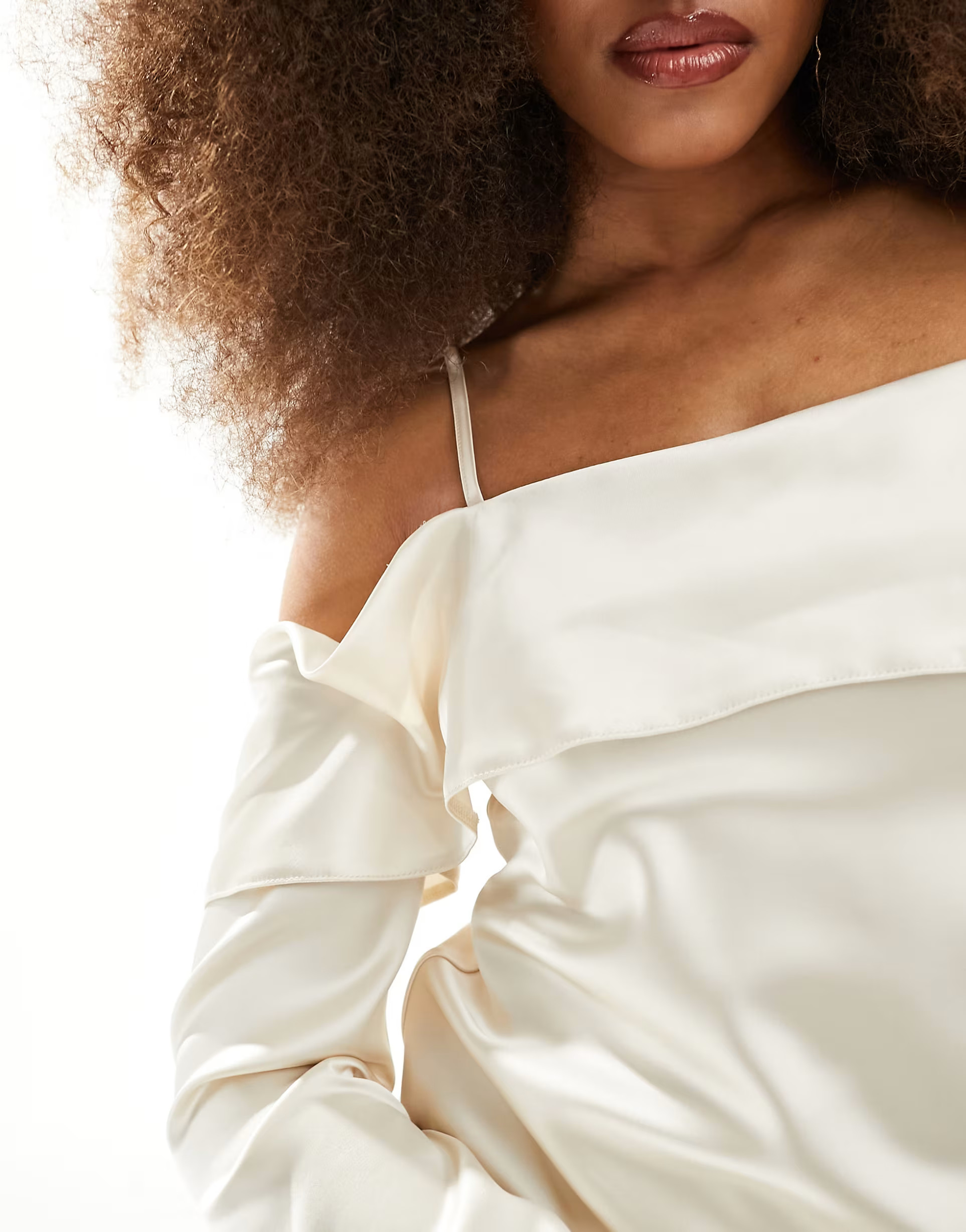 ASOS DESIGN satin cold shoulder top co-ord in ivory | ASOS (Global)