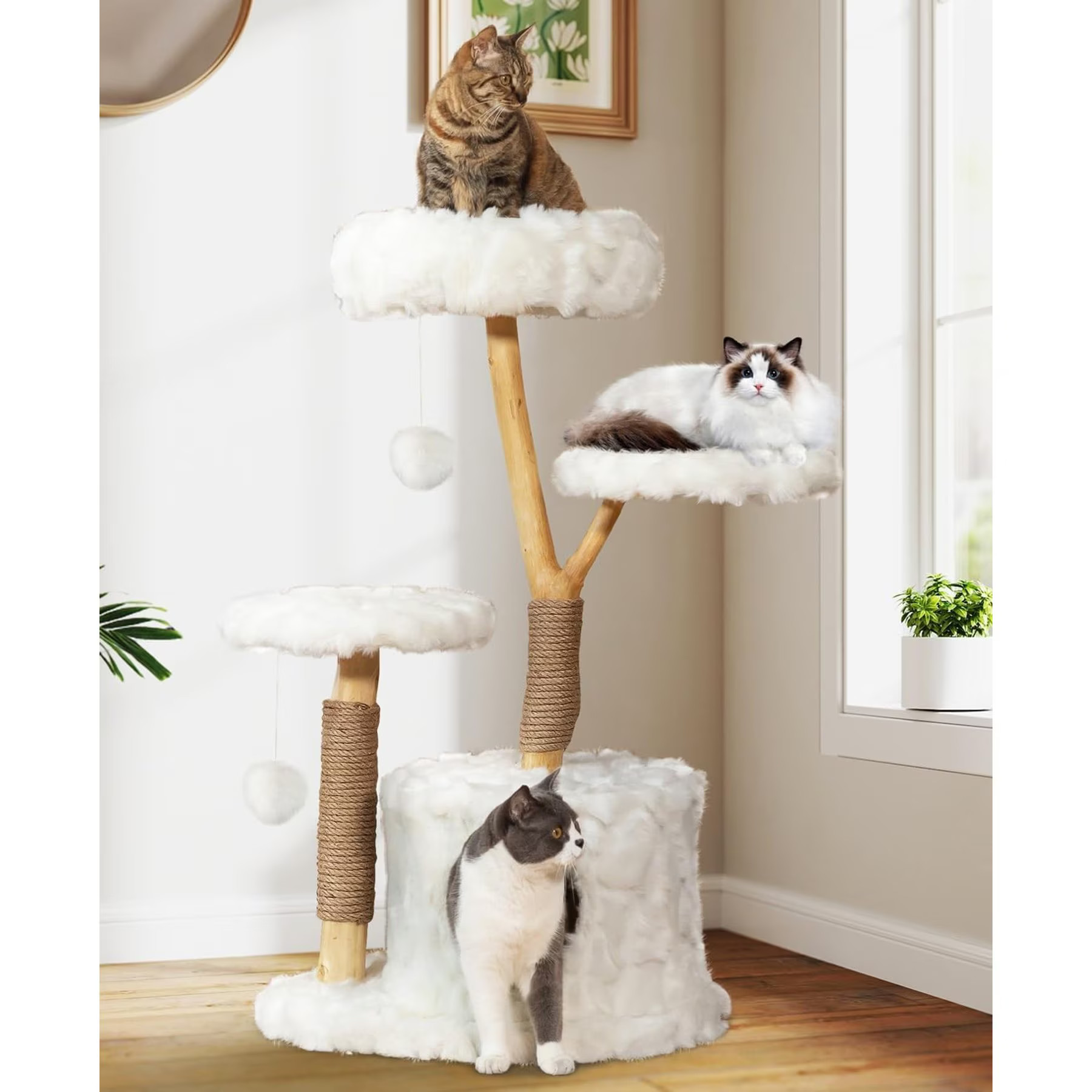 Coziwow Real Branch Luxury 42-in Modern Wooden Cat Tree, White | Chewy
