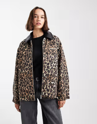 ONLY quilted canvas jacket with faux leather collar in animal print | ASOS (Global)