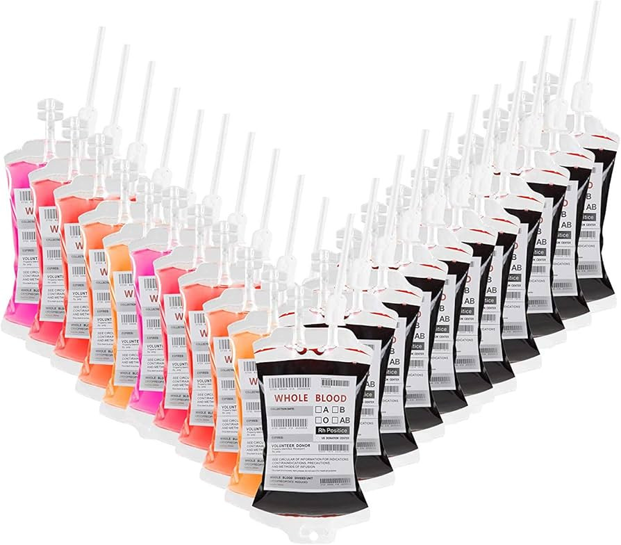 Blood Bags for Drinks Party Favor, Halloween Party Decorations Reusable Drink Pouch Dispenser Set... | Amazon (US)