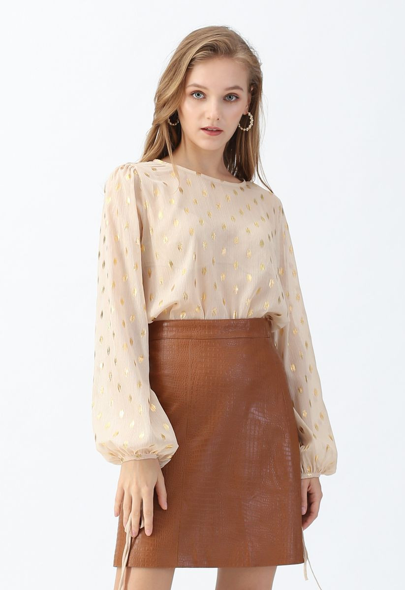 Crocodile Print Faux Leather Skirt in Caramel | Chicwish