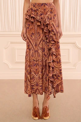 Riele Cascading Ruffle Silk Skirt - Rosette | Ulla Johnson