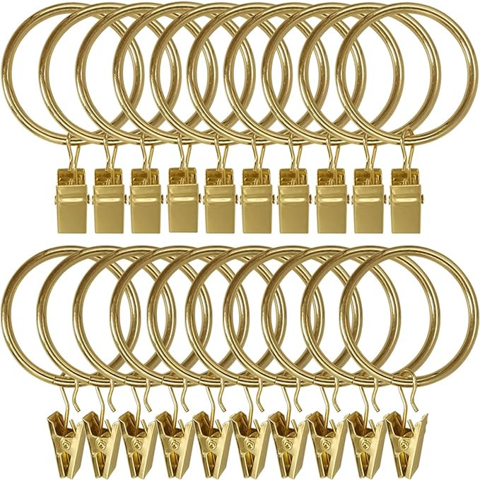 LLPJS 20 Pack Metal Curtain Rings with Clips, Drapery Hanging Rings Clips, Curtain Hooks Hangers ... | Amazon (US)