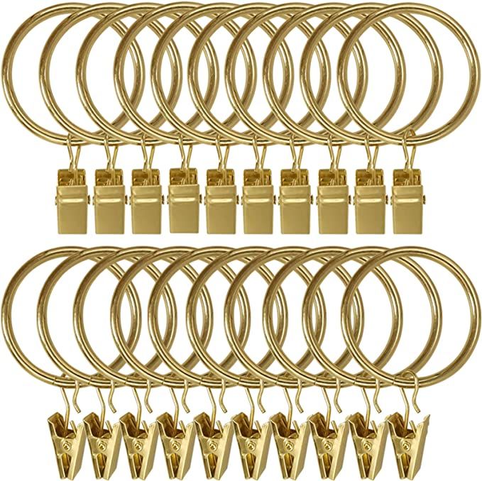LLPJS 20 Pack Metal Curtain Rings with Clips, Drapery Hanging Rings Clips, Curtain Hooks Hangers ... | Amazon (US)