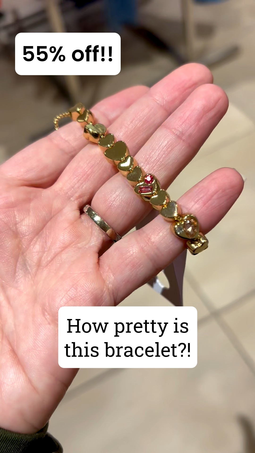 55% off + 15% off + Free shipping!!
That drops this bracelet down to $13 and some change. 😮

I love heart shaped jewelry. It works all year round, not just during Valentine’s season. 

I thought this bracelet from Loft was so pretty. I love the pull tie, as it makes the fit customizable.

#LTKFindsUnder50
