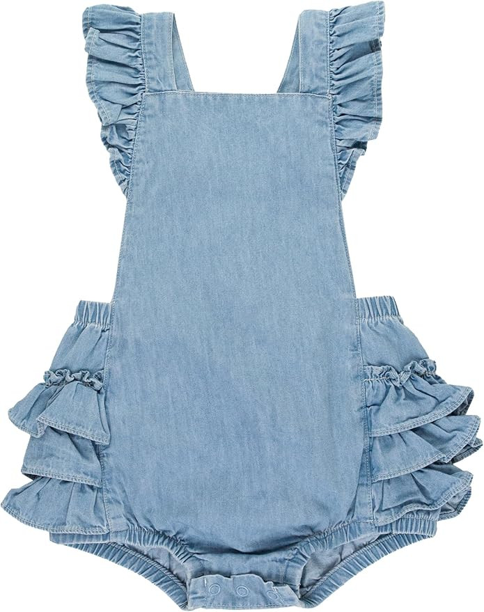 RuffleButts® Baby/Toddler Girls Flutter Overall Ruffled Romper | Amazon (US)