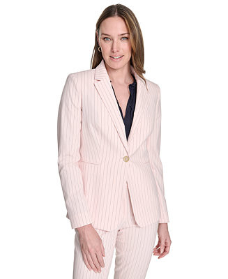 Tommy Hilfiger Women's Pinstripe Notched Collar One-Button Blazer - Macy's | Macy's