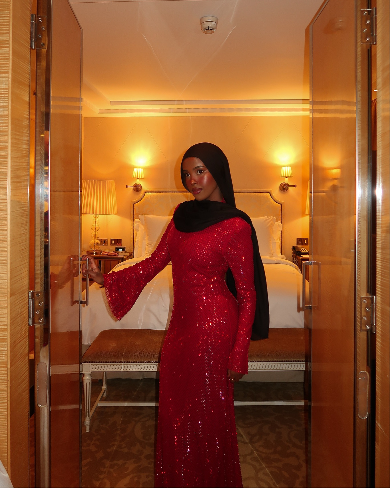 birthday dress ✨ 

modest fashion, red maxi dress, evening gown event, hijab