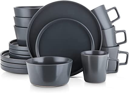 Stone Lain Coupe Dinnerware Set, Service For 4, Gray Matte       Add to Logie | Amazon (US)