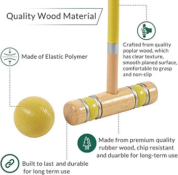ApudArmis Six Player Croquet Set with Premiun Rubber Wooden Mallets 28In,Colored Ball,Wickets,Sta... | Amazon (US)
