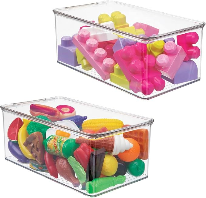 mDesign Playroom Stackable Plastic Storage Box with Lid - for Organizing Baby/Child's/Kids Toys, ... | Amazon (US)