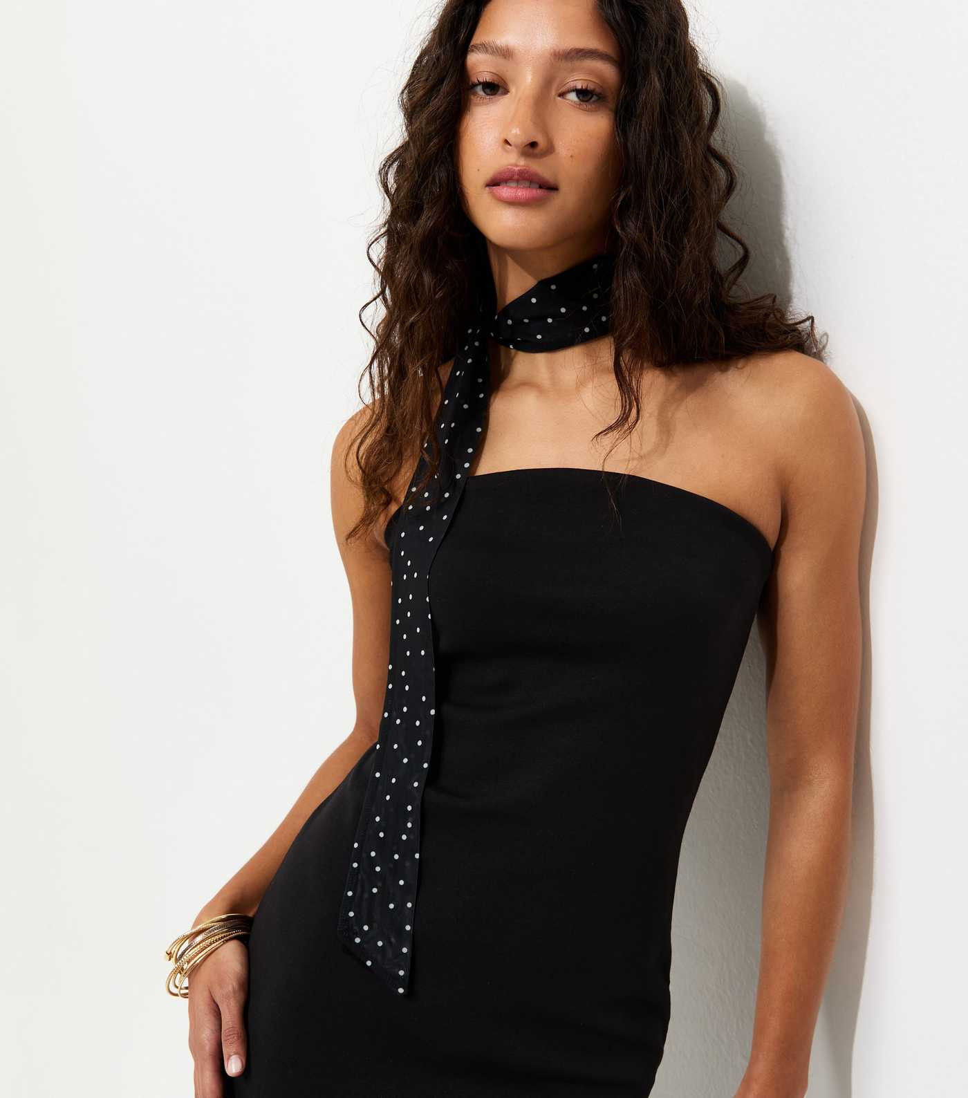 Black Polka Dot Bandeau Midi Dress with Scarf | New Look | New Look (UK)