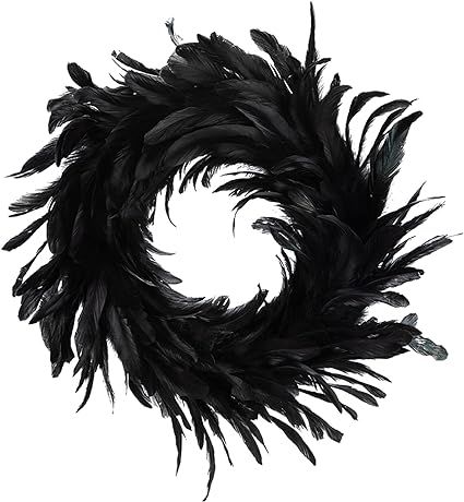 Kederwa Halloween Feather Wreath for Front Door,15inch Black Halloween Door Wreath for Halloween ... | Amazon (US)