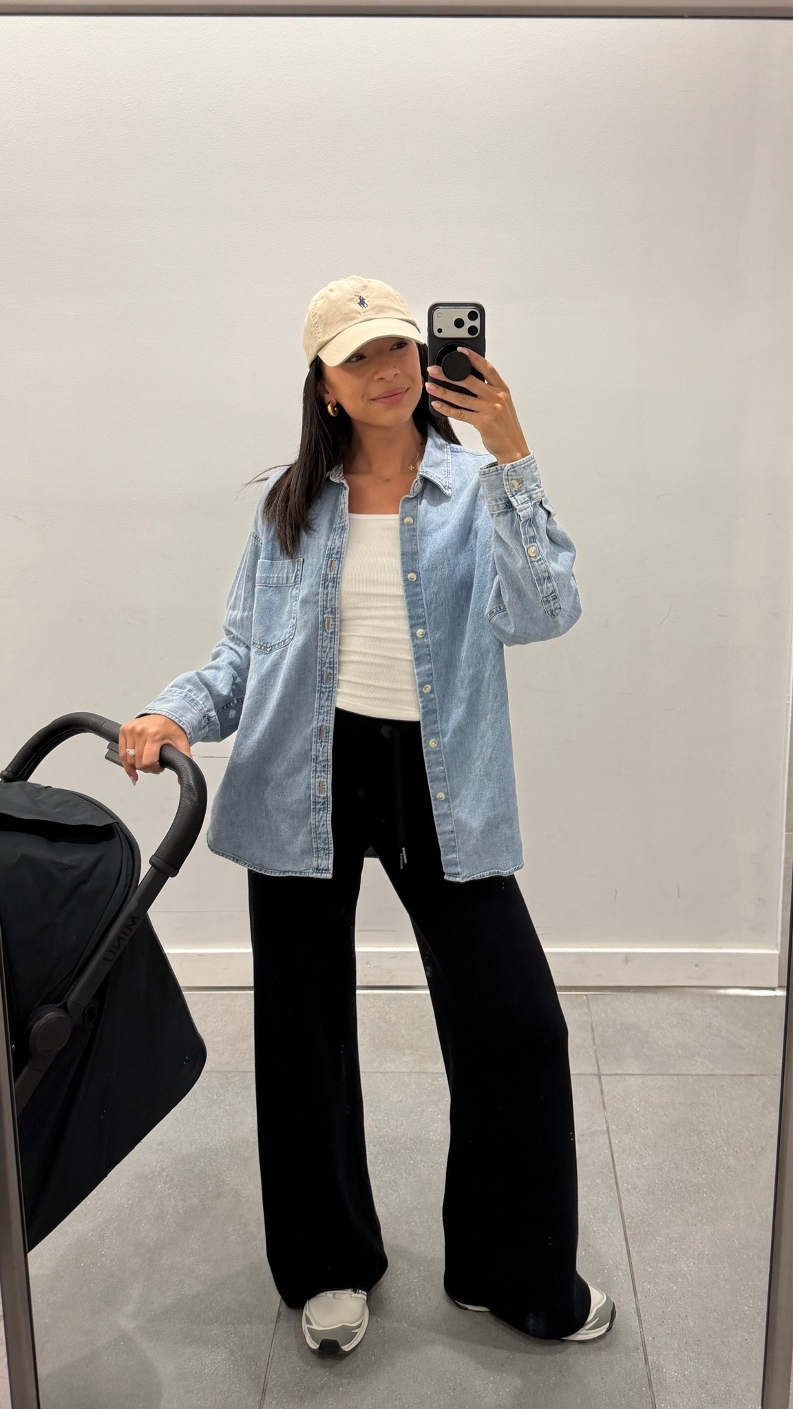 Airport outfit! The comfiest pants ever and the softest denim shirt make for a super cute and practical travel outfit ✈️ Use code NENAXSPANX for 15% off the pants - they are my most worn travel pants of all time! Size S Tall pants, S denim shirt, S tank, M sweater (sized up for oversized fit)

#LTKTravel #LTKootd