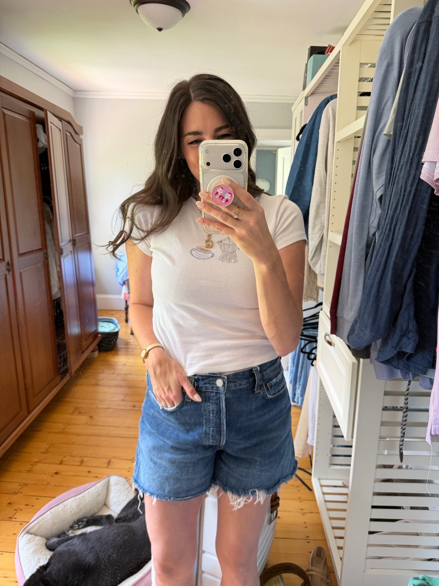 I love a casual t shirt and shorts moment. Wearing a 28 in the shorts and a medium in the tee