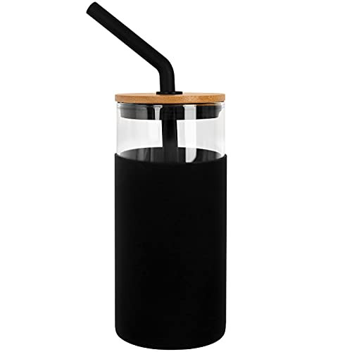 Zenbo Glass Tumbler 24 oz Iced Coffee Cup Smoothie Cups Reusable with straw And Bamboo Lid and Silic | Amazon (US)