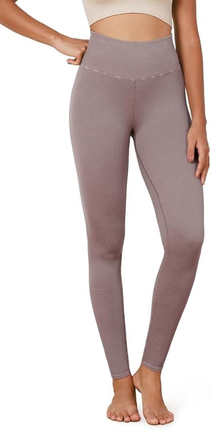 ODODOS Seamless Leggings for Women High Waisted Tummy Control Acid Washed Ribbed Workout Gym Yoga... | Amazon (US)