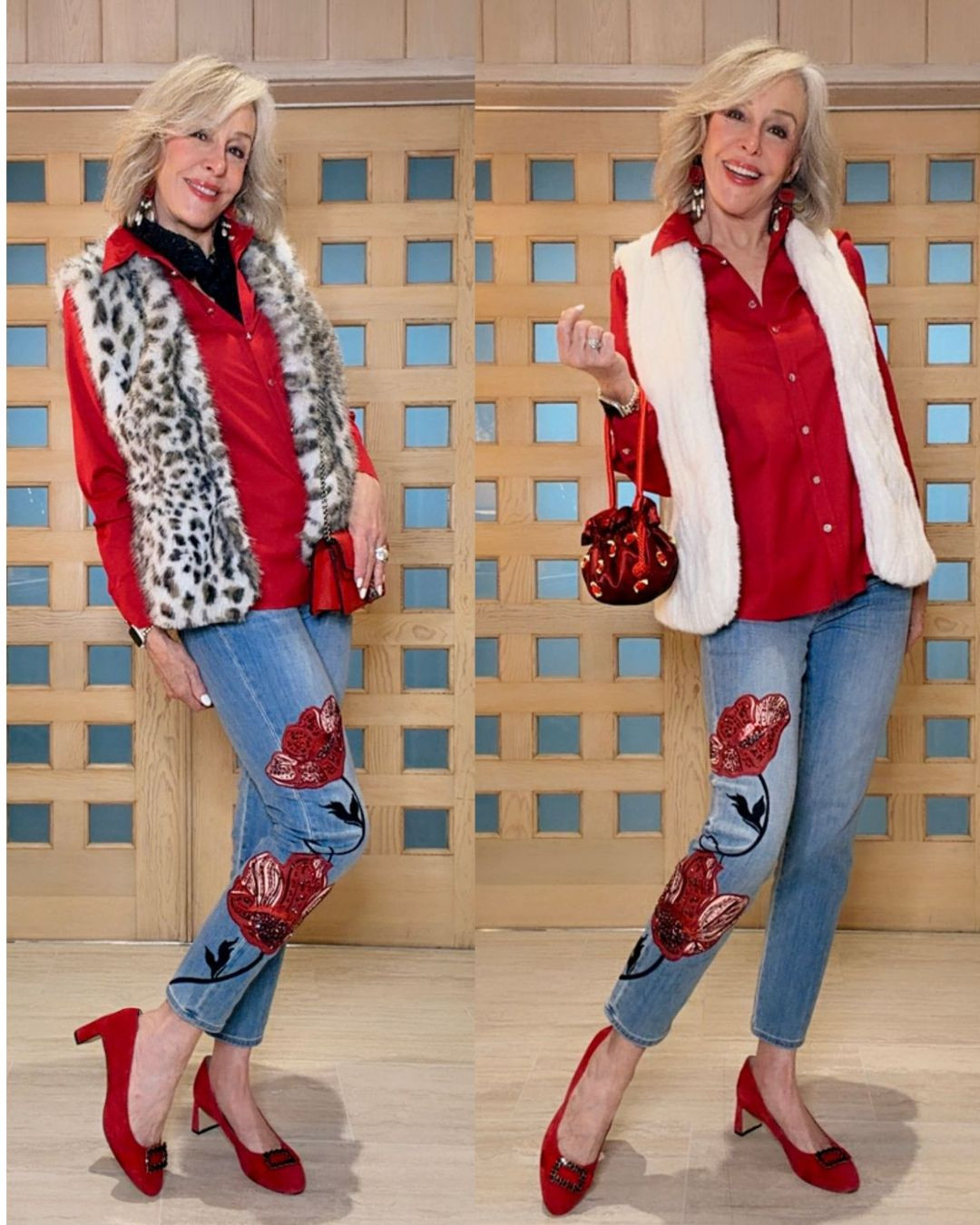   Valentines Day outfits. Faux fur vests, heart accessories, red shirt, red suede shoes, rosette satin drawstring bag. All great items to create your looks. 

 

#LTKOver40 #LTKSaleAlert #LTKValentine